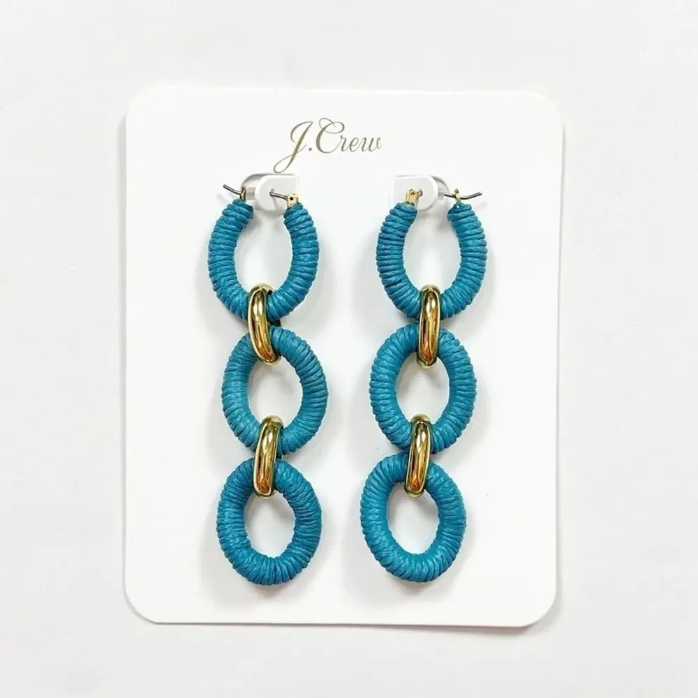 J. Crew Cotton Raffia-Wrapped Chain Earrings - Picture 2 of 5